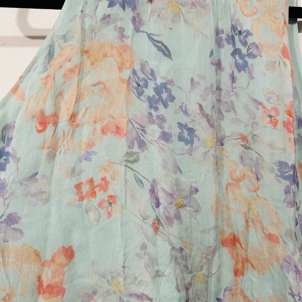 Alice + Olivia Floral Smocked High Neck Blouse Blue Sleeveless Small - Picture 6 of 12